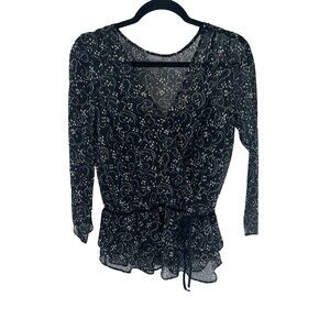 Women's Ann Taylor Black White Silk With Cami Long Sleeve Blouse Size 2